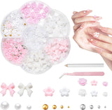 3D kouzla na nehty, kouzla na nehty Schleifen, Blumen Und Perlen, kouzla Nagel Aus Harz, sady Nageldekorations, DIY kouzla Nägel, Nagelanhänger