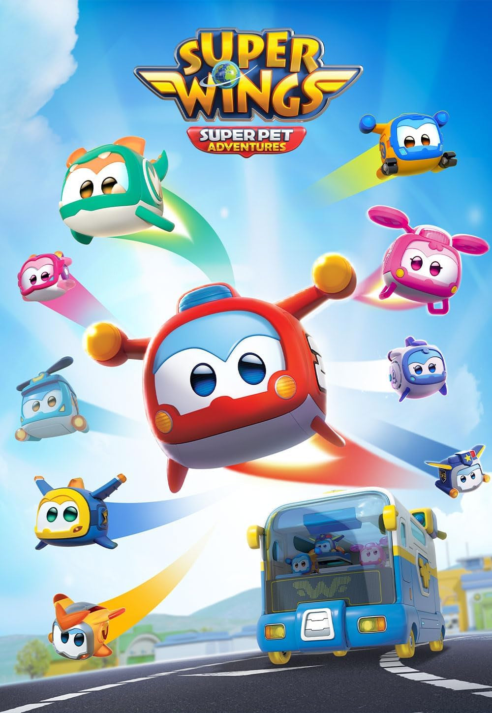 Super Wings Super Pets 4 KS Shine, Golden Boy, Jerome, Ellie Přenosná hračka s přepínatelným výrazem obličeje Bleskový efekt pro 3 4 5 6 7 8letého chlapce Dívka 2palcové akční figurky Naty Shop