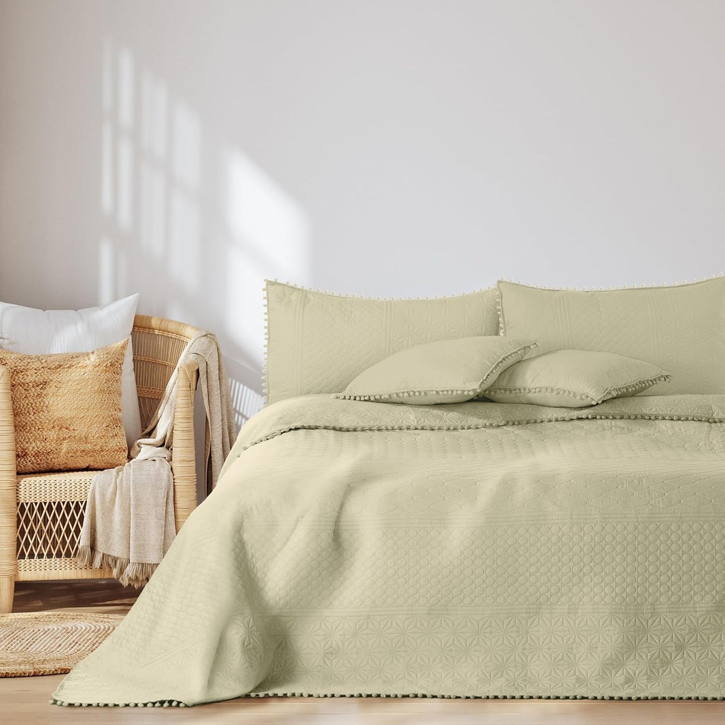 Ameliahome přehoz s bambulkami 220X240 Cm Oboustranný přehoz Ultrazvukové prošívání Polyester Meadore Grey Postele a přikrývky Besuche den AmeliaHome-Store Meadore Beige 240X260 Cm