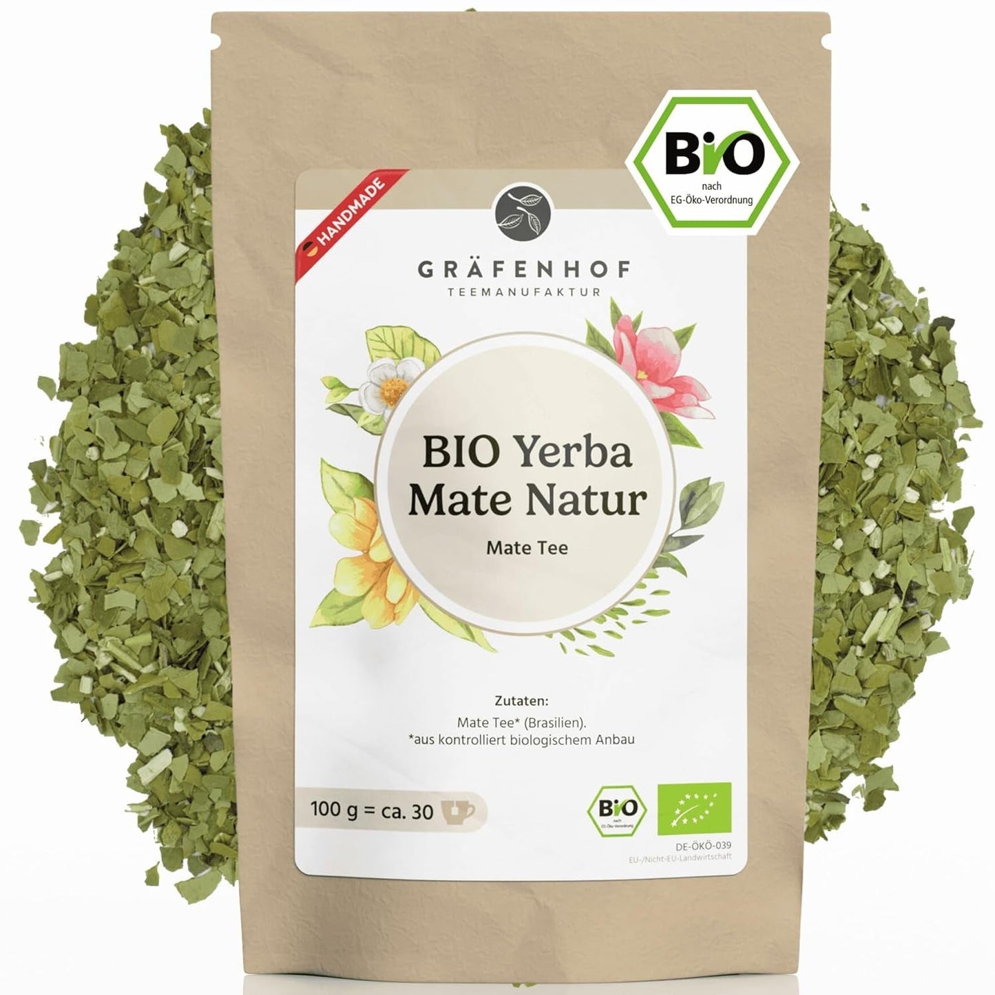 Organický čaj Yerba Maté Originální 1 kg sypaný čaj Maté s vysokým obsahem kofeinu Nepražené na vzduchu Sušené v laboratoři Testované listy maté balené v Německu Prvotřídní kvalita Gräfenhof