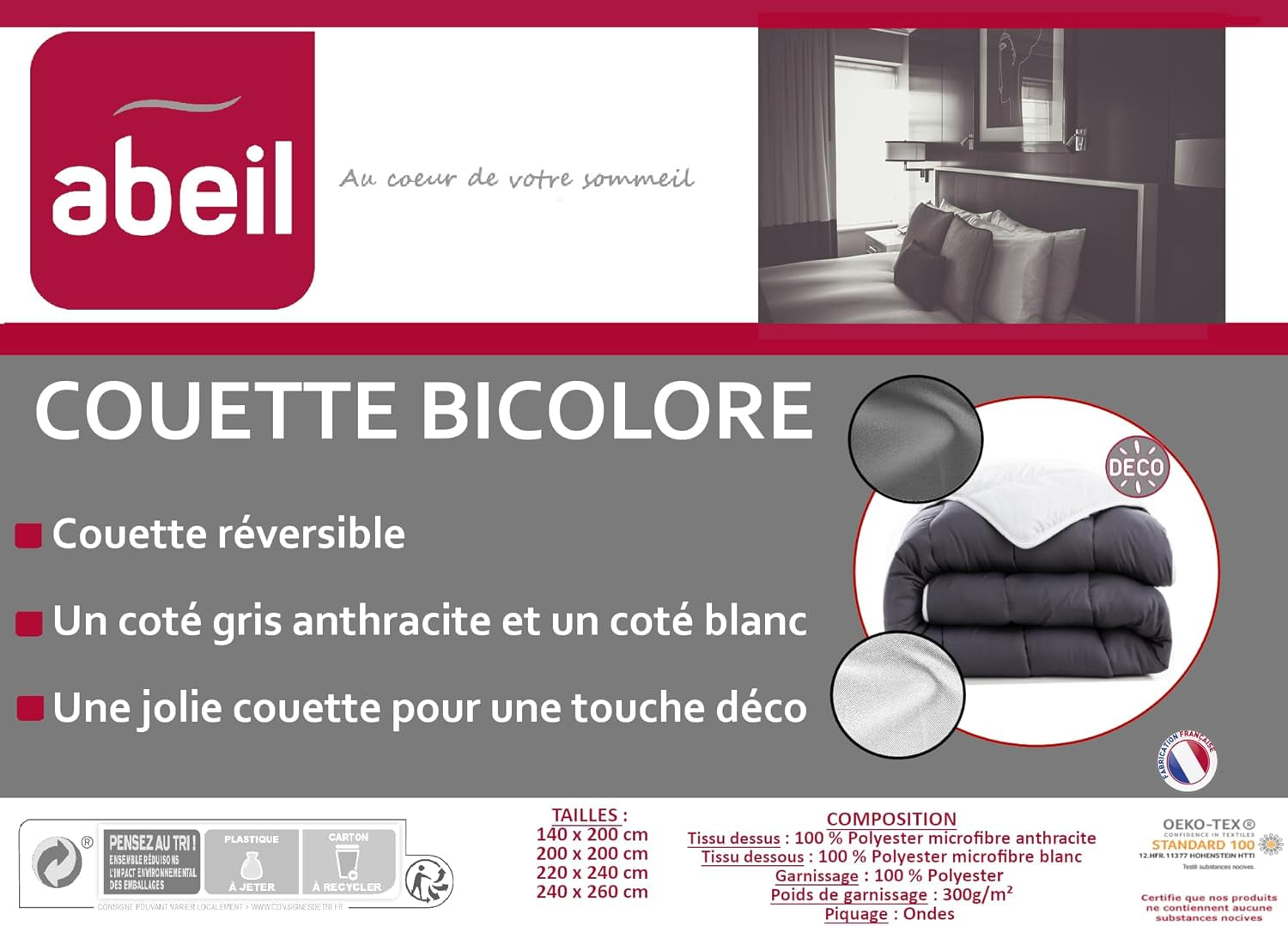 Abeil Quilt, Bicolor, 220 X 240 cm, Bílá a šedá Přikrývky a přikrývky Naty Shop