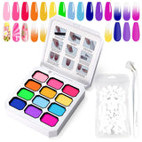 Gradient Painting Gel, 12 barev Ombre Gel lak na nehty se 100 ks houbiček na nehty a 4 drápy kovovým drapákem pro francouzskou manikúru DIY nail art, sada I