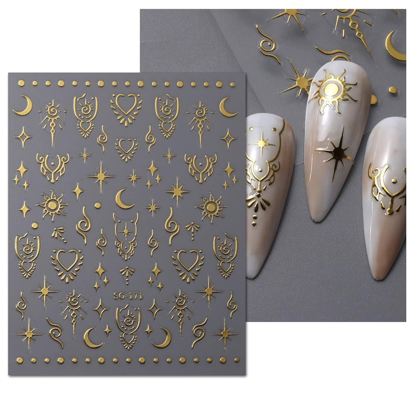 JMEOWIO Nálepka na nehty Mond Stern 9 Blatt Nálepka na nehty Selbstklebend Nagelaufkleber Sonne Dekoration Nageldesign Zubehör
