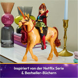 Unicorn Academy Cinder the Unicorn – 28 cm vysoký, originální jednorožec Valentina ze série Netflix, se skutečnou hřívou a ocasem, odnímatelnou uzdou a sedlem a kartáčem, pro děti od 4 let