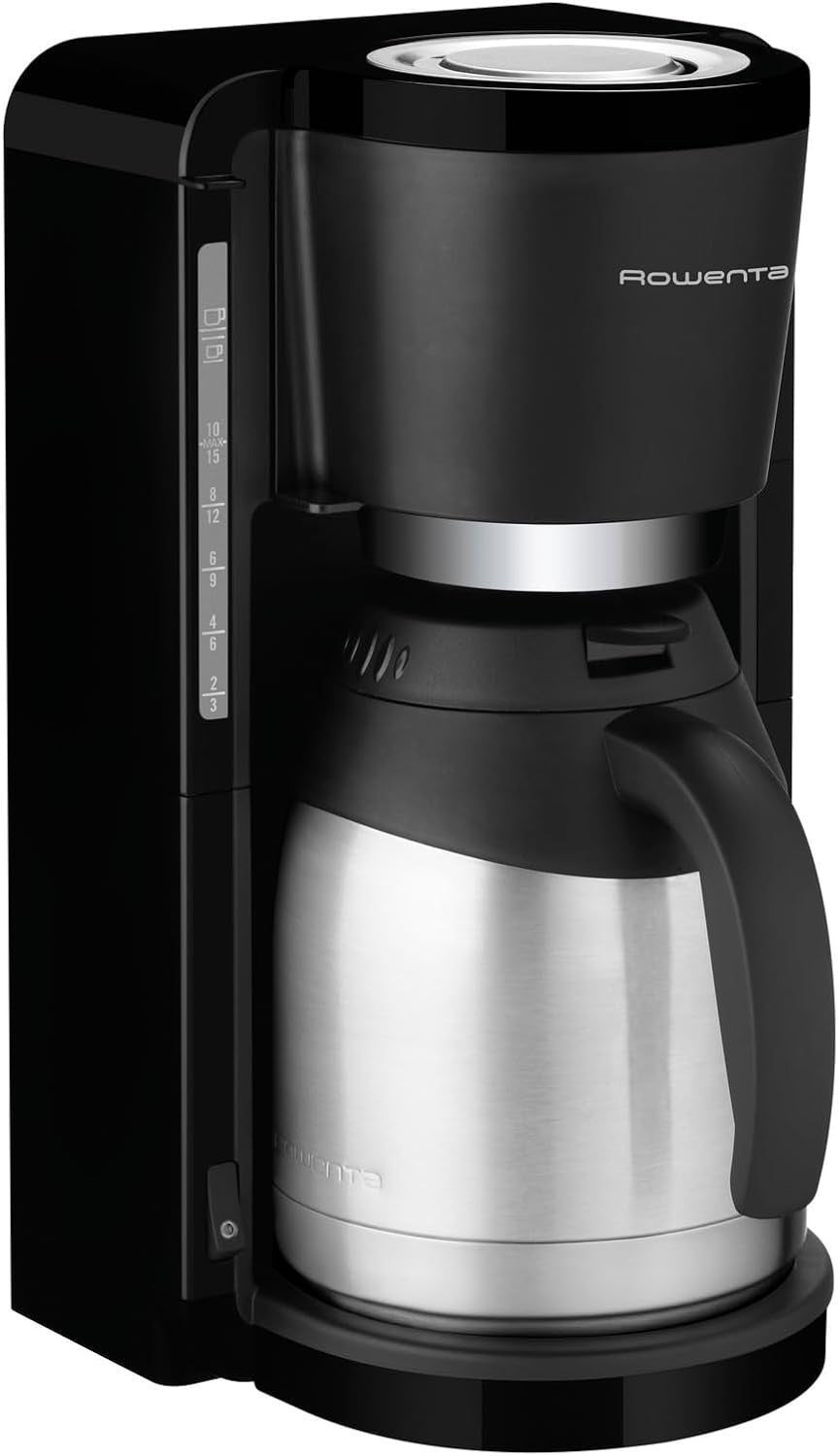 Espresso kávovar Rowenta Adagio, termokarafa z nerezové oceli, udrží kávu horkou až 4 hodiny, kapacita 10–15 šálků, kapacita 1,25 l, vyjímatelný koš na filtr, automatické vypínání, černá, CT3818