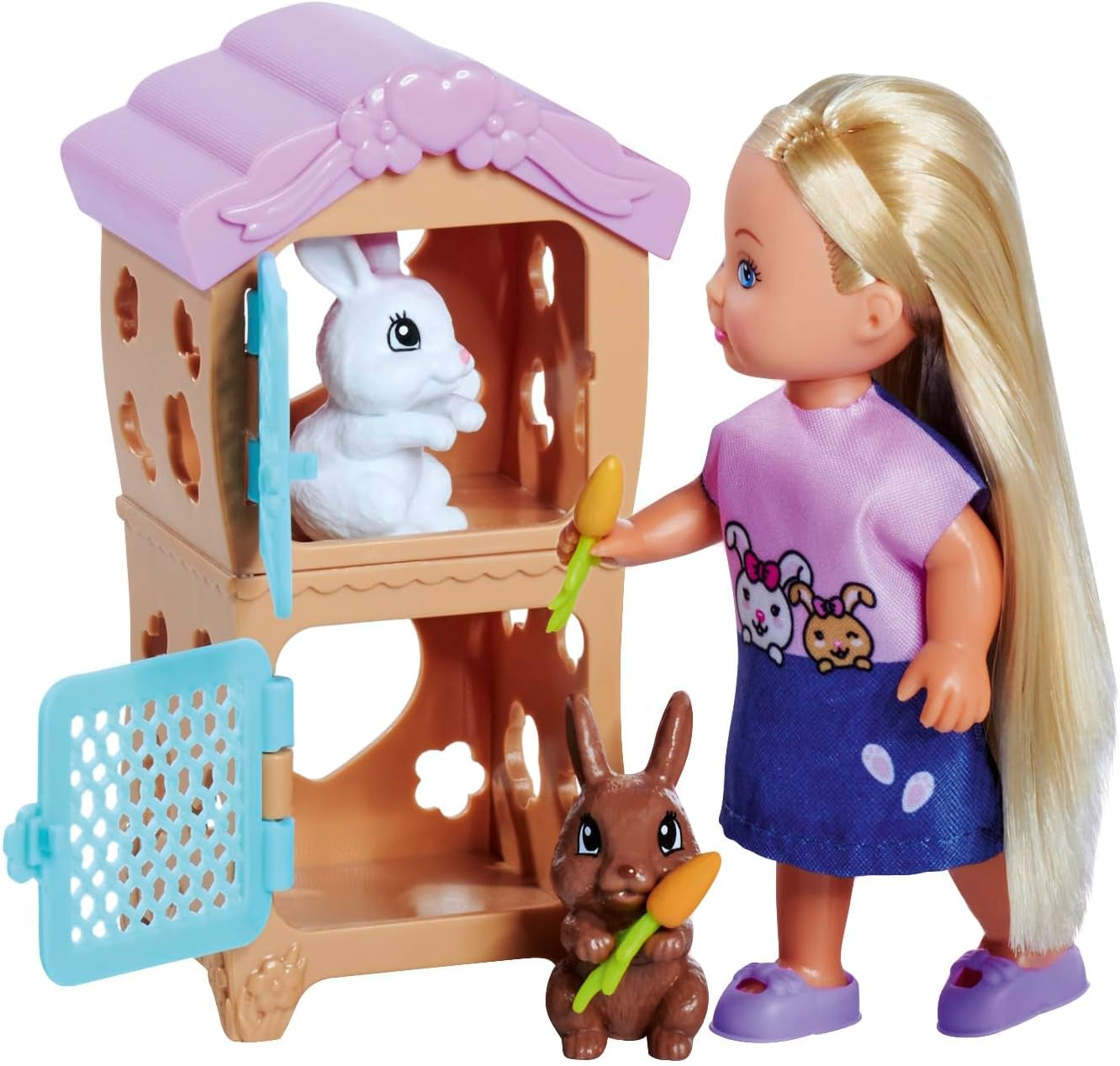 Simba Steffi Love Rabbit Family 12cm 29cm králičí klec Hrací panenka a panenka se dvěma králíčky, věk 3+