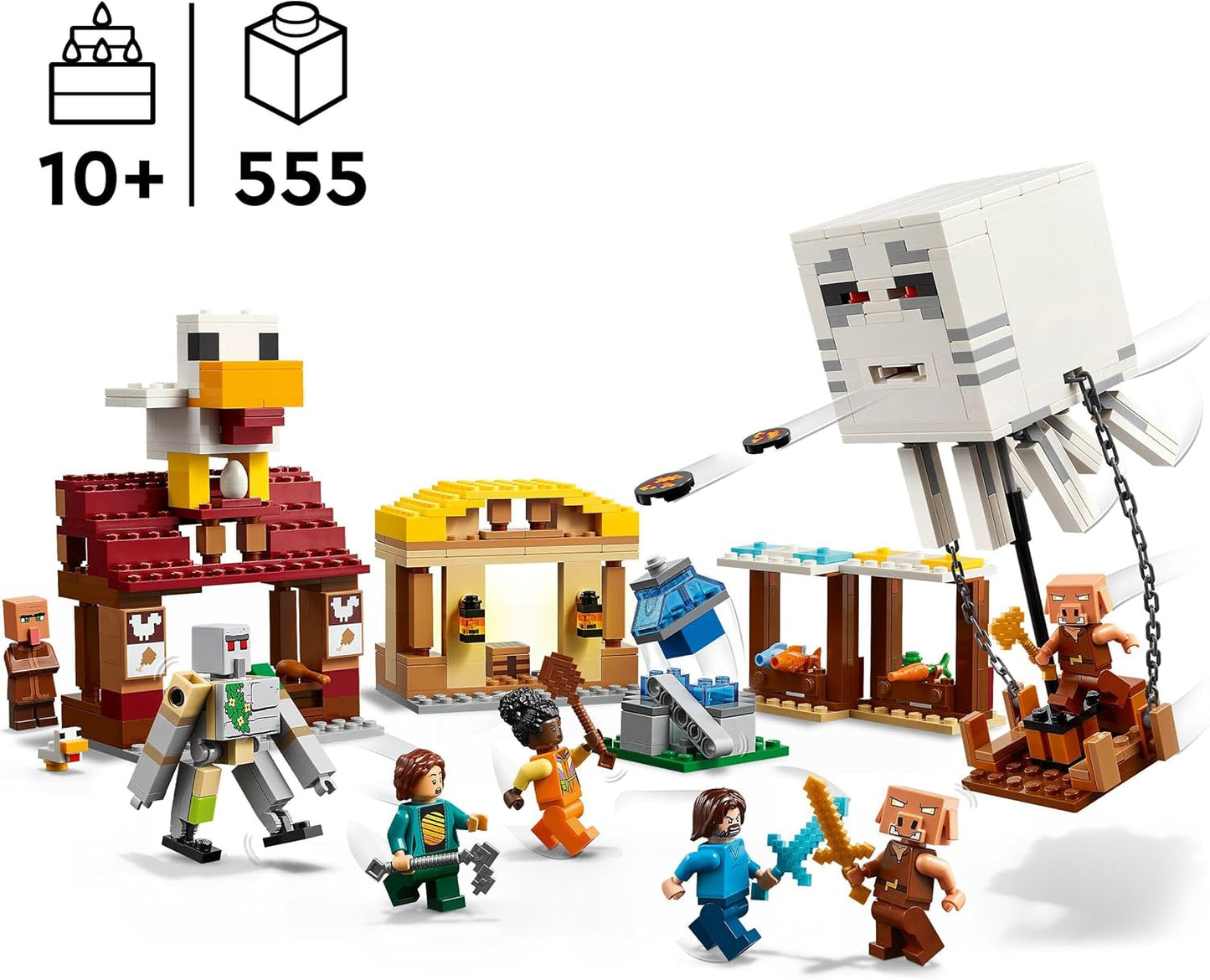 LEGO Minecraft Ghast Balloon Attack – Herní hračka pro děti – Videoherní stavebnice s domečkem, kuřetem a Golemem – Filmové zboží pro chlapce 10+ – 21273 stavebnic Beuche den LEGO-Store