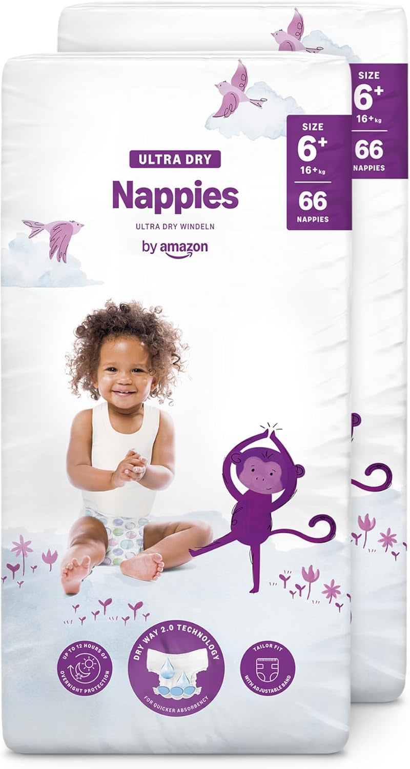 Ultra suché plenky Amazon, velikost 1 (2–5 kg) – měsíční krabička, bílá, počet 96 (2 balení po 48) (dříve značka Mama Bear, identický produkt)