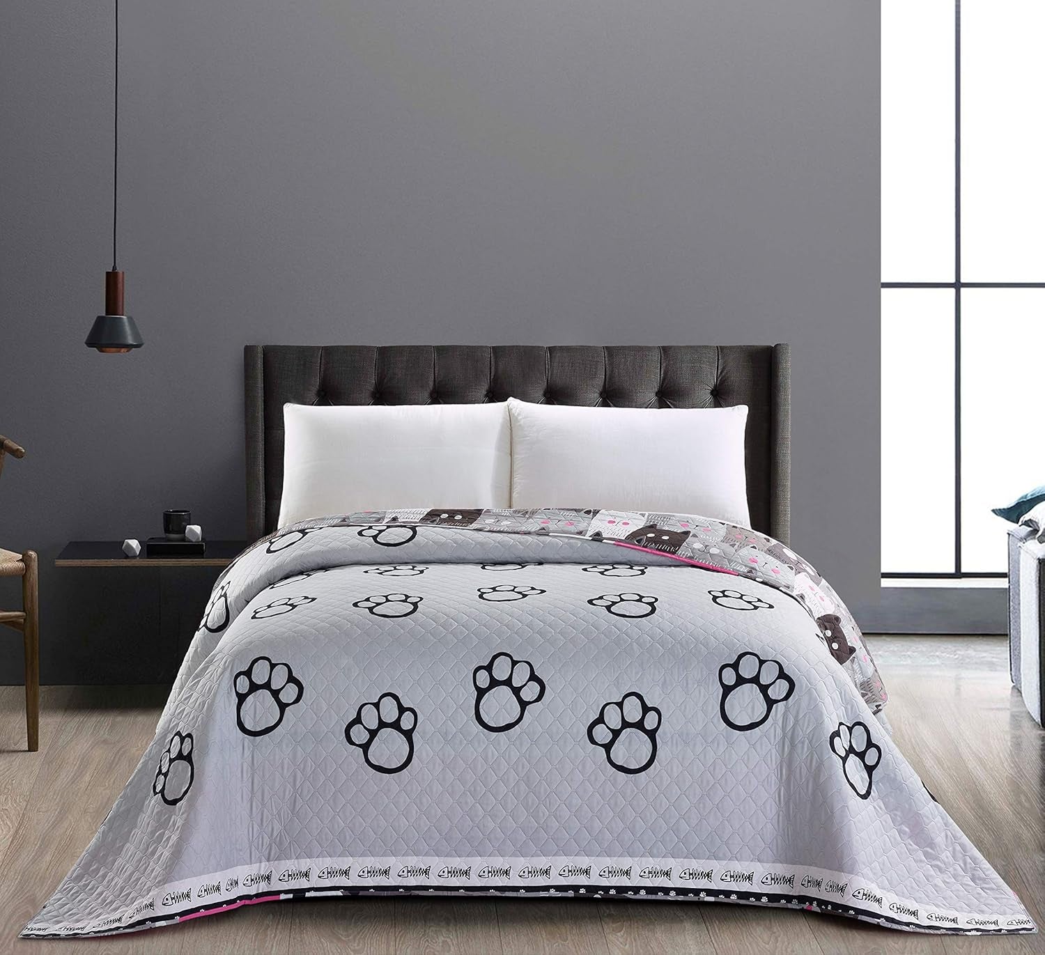 Decoking 32350 Přehoz na postel 220X240 Cm Oboustranný přehoz z mikrovlákna snadná údržba Béžová Světle hnědá Kakaová hnědá Šedá Ocel Antracit Grafit Černá Bílá Růžová Kočky Invaze koček Postele a přikrývky Beuche den DecoKing-Store