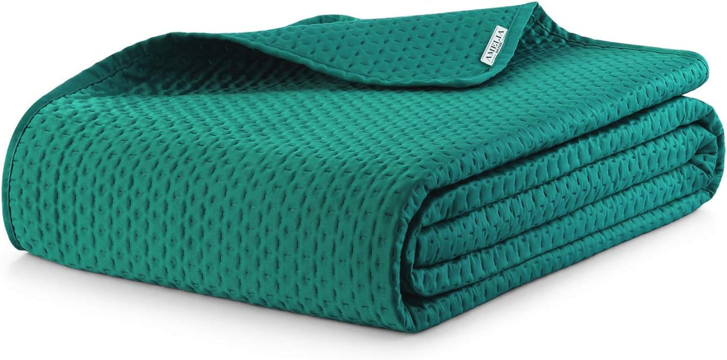 Ameliahome přehoz na postel 200X220 Cm tmavě zelený přehoz se dvěma reliéfními stranami Matt Satin Carmen Postele a deky Besuche den AmeliaHome-Store