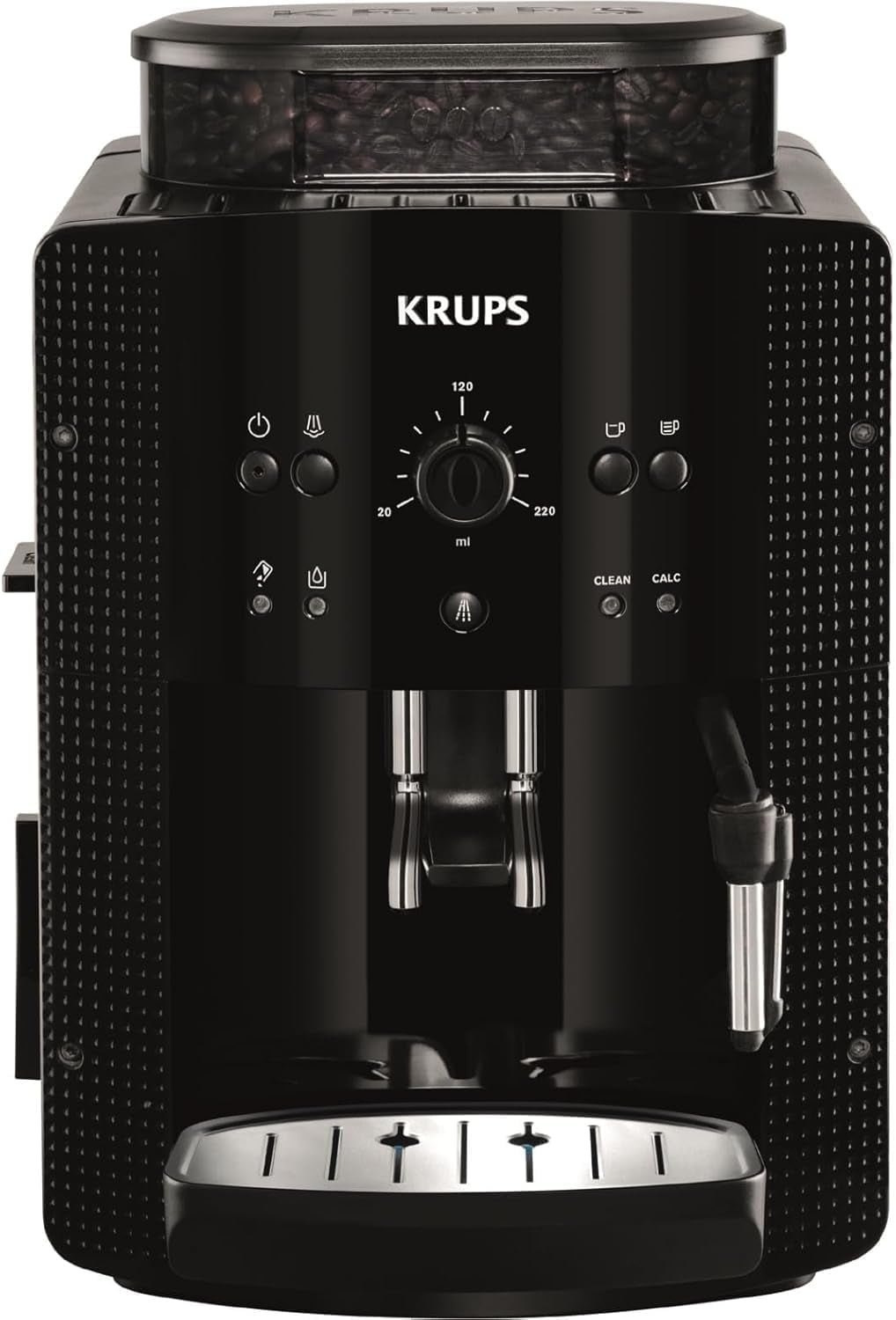 Automatický espresso kávovar KRUPS Arabica Picto, kompaktní design, snadné ovládání, intuitivní nastavitelné otočné ovládání, napěňovač mléka, funkce 2 šálků, kávovar, černý, EA810870