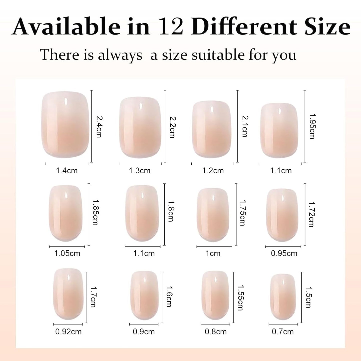 Sada falešných nehtů - 240 ks Krátké čtvercové nehty Model Měkký gel Nude White Gradient Falešné přírodní lepidlo na falešné nehty pro ženy DIY (nahé s přechodem, 240X)