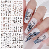 JMEOWIO Nálepka na nehty Rose Gold Schwarze Blume 12 Blatt Nálepka na nehty Selbtklebend Nagelaufkleber Frühlings Linie Abstraktes Blatt Dekoration Nageldesign Zubehör