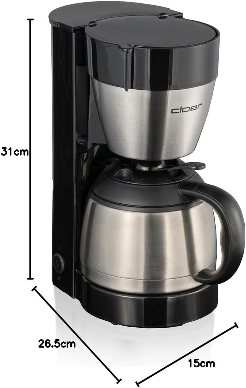 Espresso kávovar Cloer 5009 Keep Warm Filter pro až 8 šálků 800 W s izolovanou karafou z nerezové oceli 1x4 filtrační šálek černý
