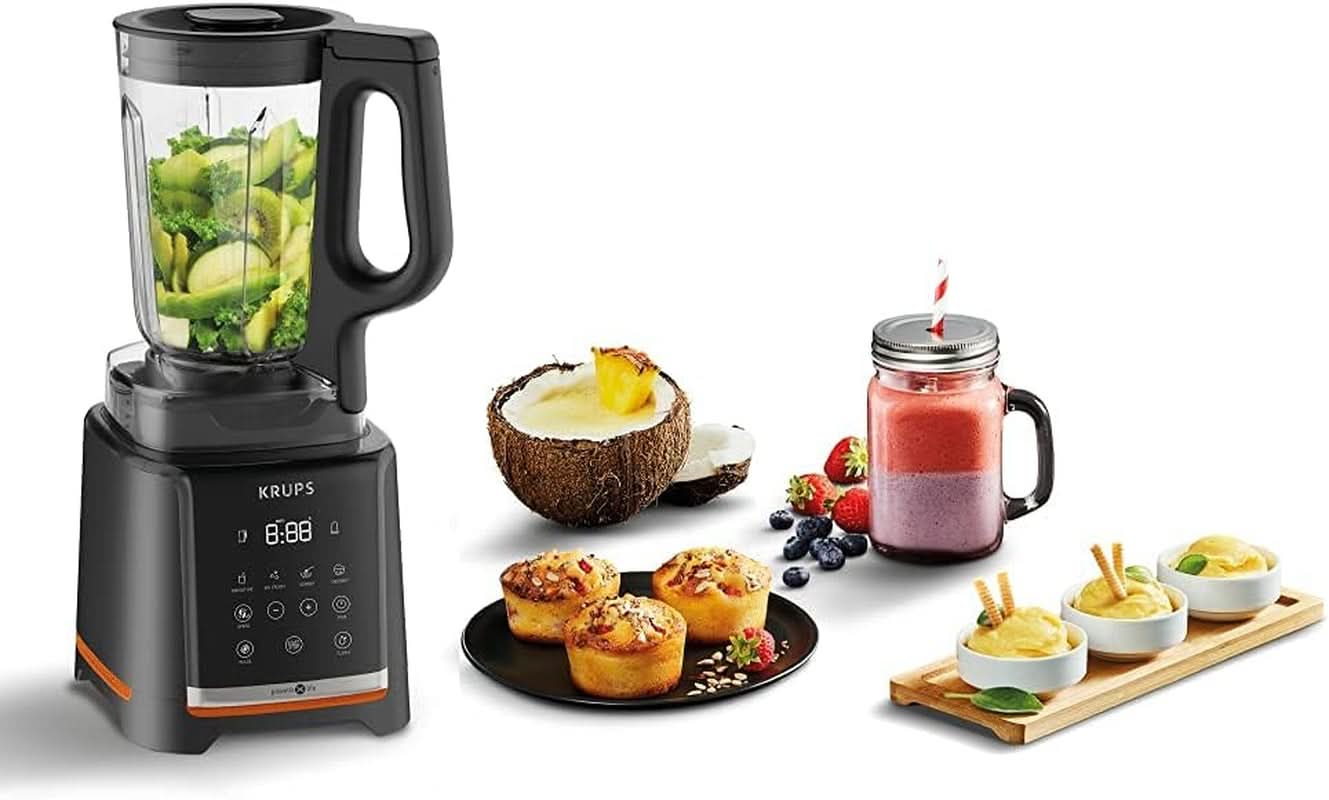 Krups Highspeed - Standmixer Infinymix KB9158 | 1600 W | 5 automatických programů + manuální nastavení | Tritanbehälter | Vč. Rezeptheft | Smoothies, koktejly, ledová tříšť | Schwarz Kitchen Naty Shop