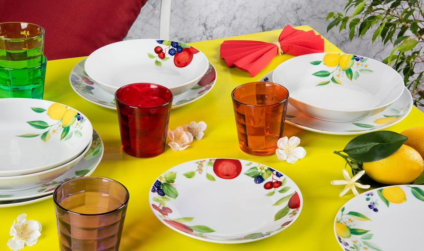 Sada nádobí Excelsa Lemon, 18 kusů, porcelán, bílá/citron