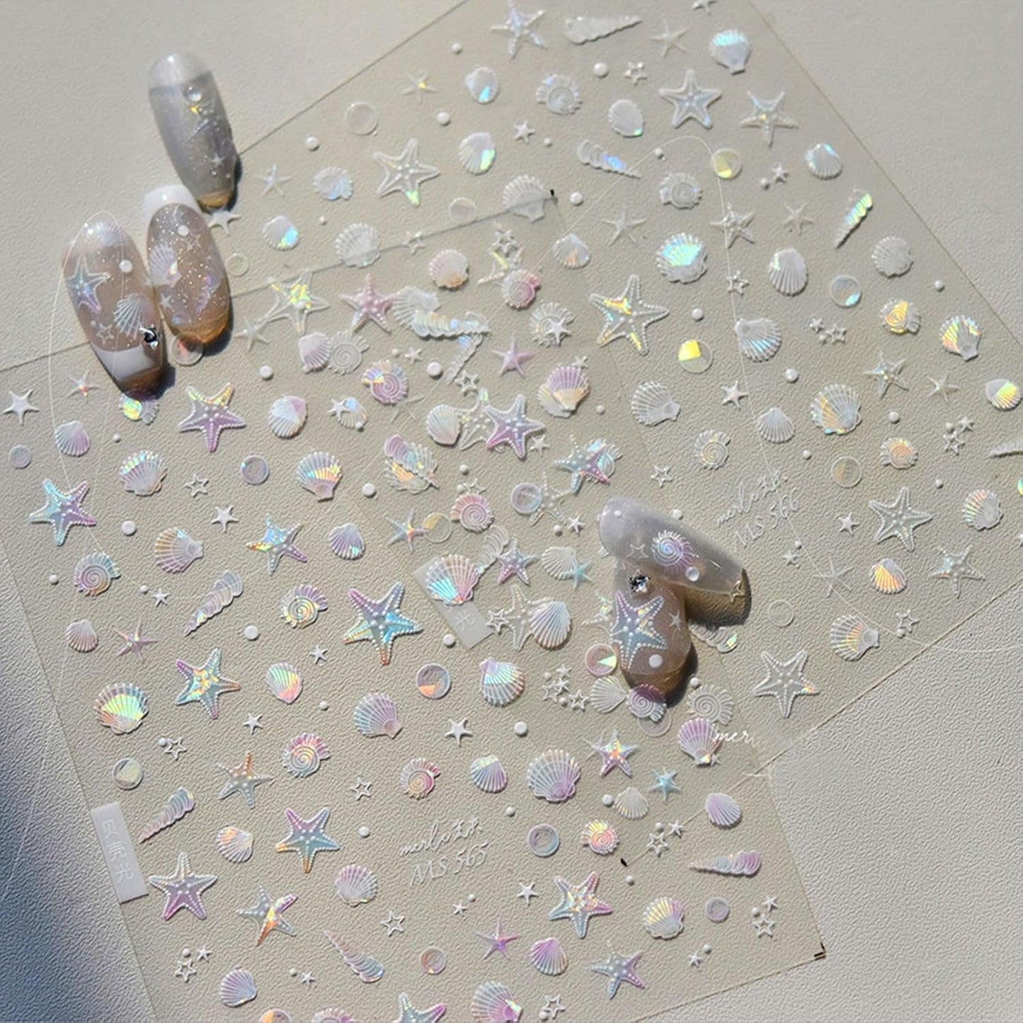 JMEOWIO 3D Nálepka na nehty Aurora Muschel Seestern Nálepka na nehty Selbtklebend Nagelaufkleber 5D Stereoskopické Ozean Téma Dekorace Nageldesign Zubehör 1 Blatt