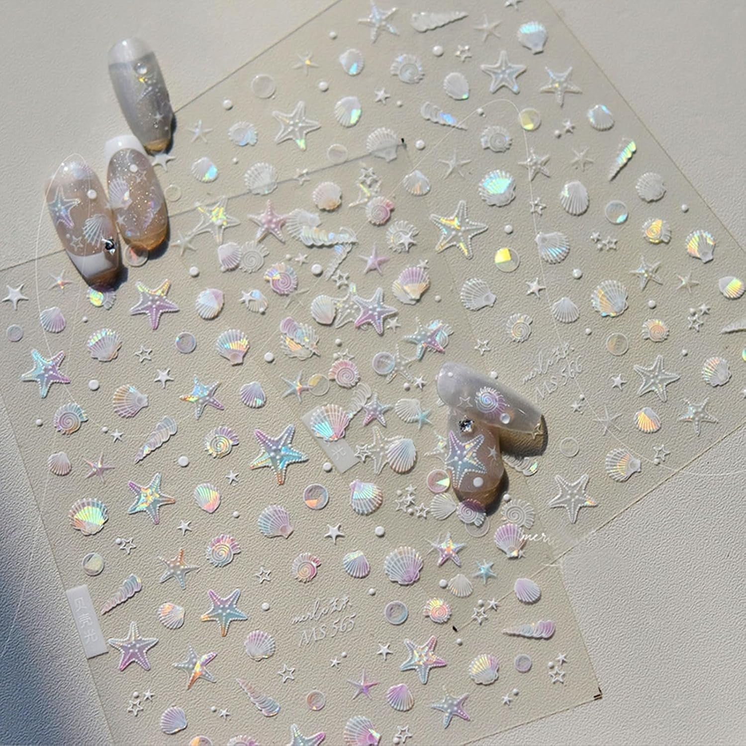 JMEOWIO 3D Nálepka na nehty Aurora Muschel Seestern Nálepka na nehty Selbtklebend Nagelaufkleber 5D Stereoskopické Ozean Téma Dekorace Nageldesign Zubehör 1 Blatt