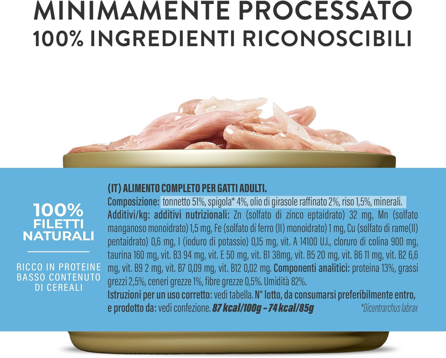Tuňák obecný v želé, kompletní mokré krmivo pro kočky, v konzervě, s přidanými vitamíny, 100% přírodní, 6 x 85 g