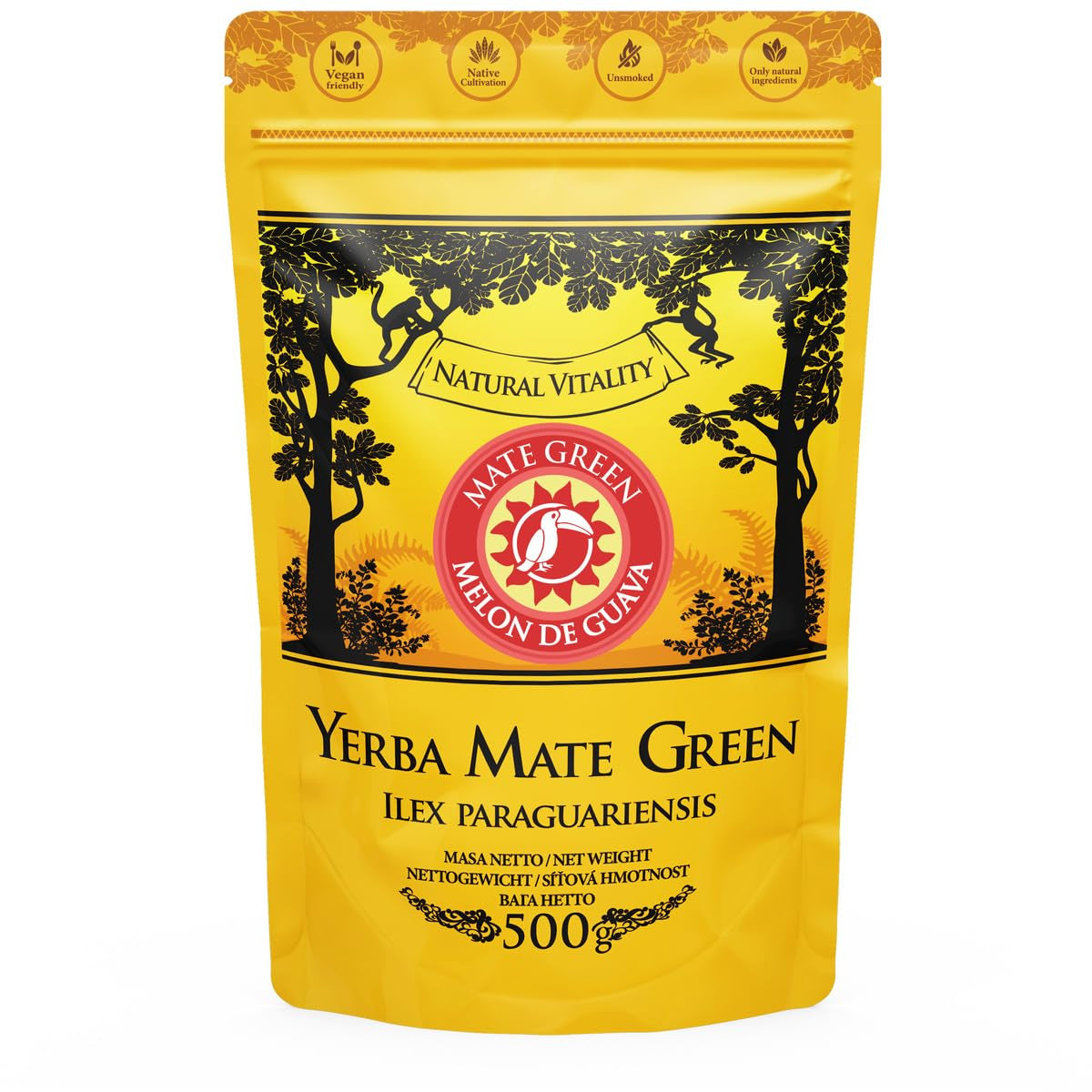 Yerba Melon De Guava 500G – brazilský čaj Yerba maté s melounem, guavou, jackfruitem, ananasem a kokosem – exotický a ovocný – sušený na vzduchu, vegan