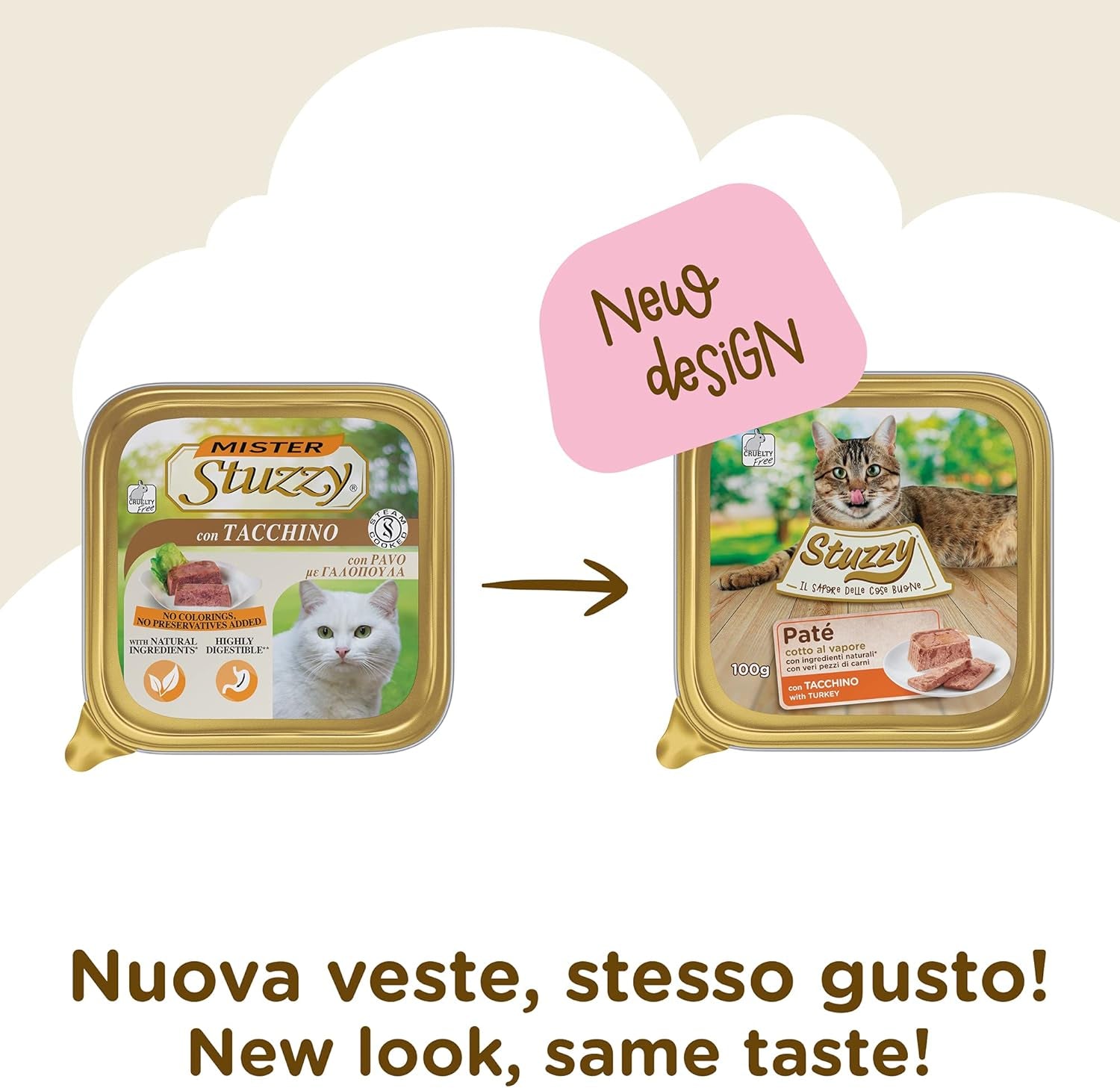 Mister Nassfutter für ausgewachsene Katzen, Turecko, Line Pastete und Fleisch in Stücken, celkem 3,2 kg (32 Becher x 100 g)