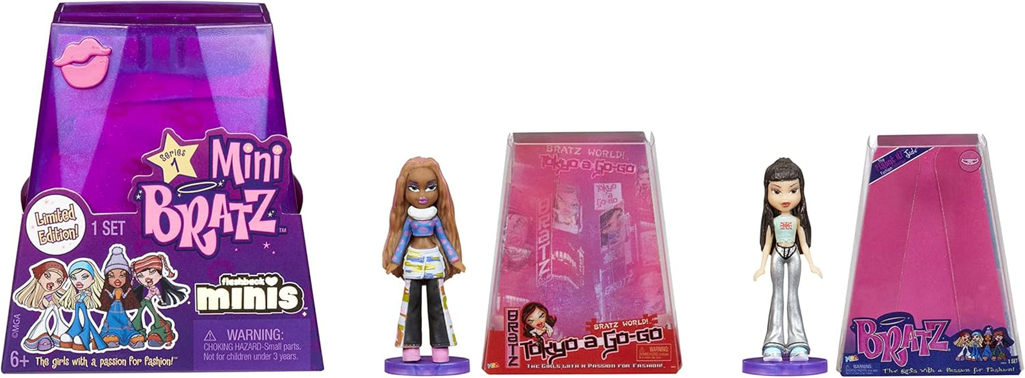 Limitovaná edice panenek Bratz Miniverse MGA Y2K Nostalgia Flashback Minis – BALENÍ PŘEKVAPENÍ – 2 mini panenky Bratz a vitrína – skvělý dárek pro děti a sběratele 6+