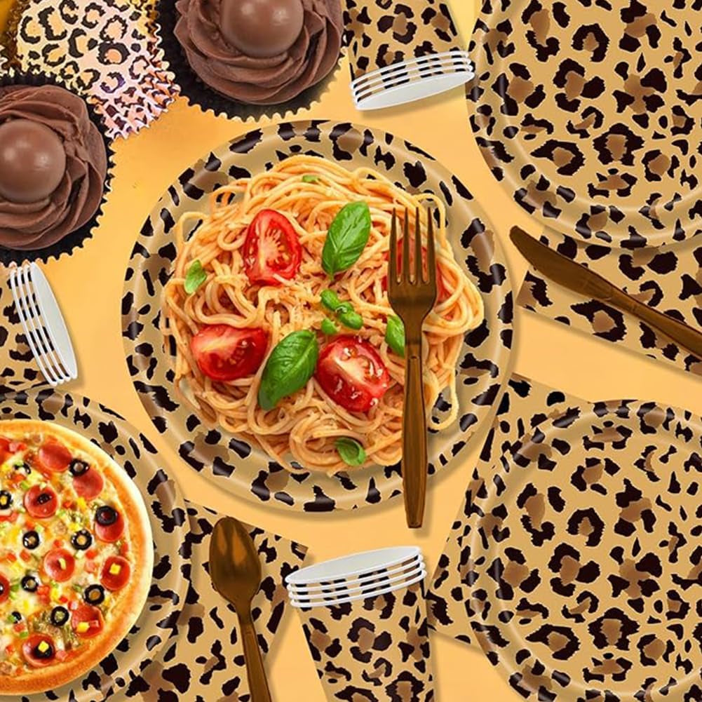 Leopardí vzor Party Geschirr Kindergeburtstag Deko Geburtstag Party Geschirr Dschungel Pappteller Becher Servietten Babyparty Tischdeko Set