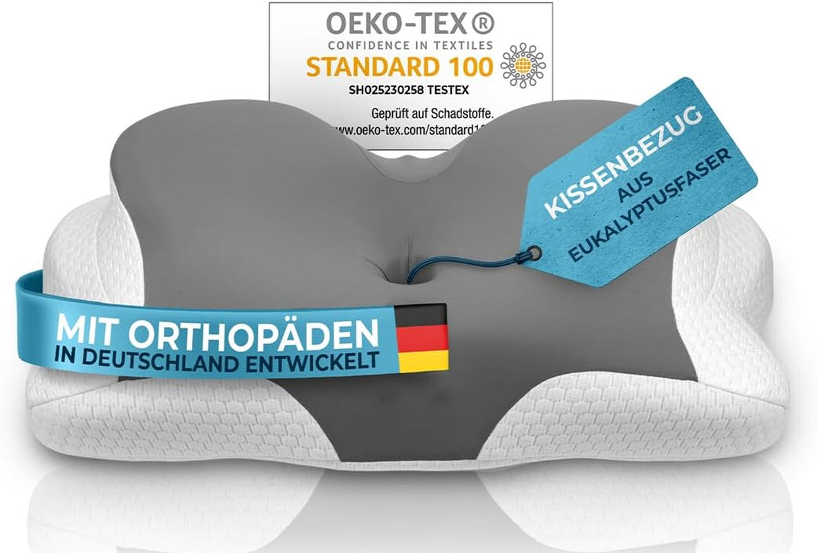 Ortopedický polštář [Nominace na cenu za inovaci za ergonomii] Polštář proti bolesti krku vyrobený z paměťové pěny | Polštář na podporu krku Ergonomický Polštář na spaní na boku Šedé Krční ortopedické polštáře Naty Shop Šedá Kissenbezug [Verze:Allrounder]