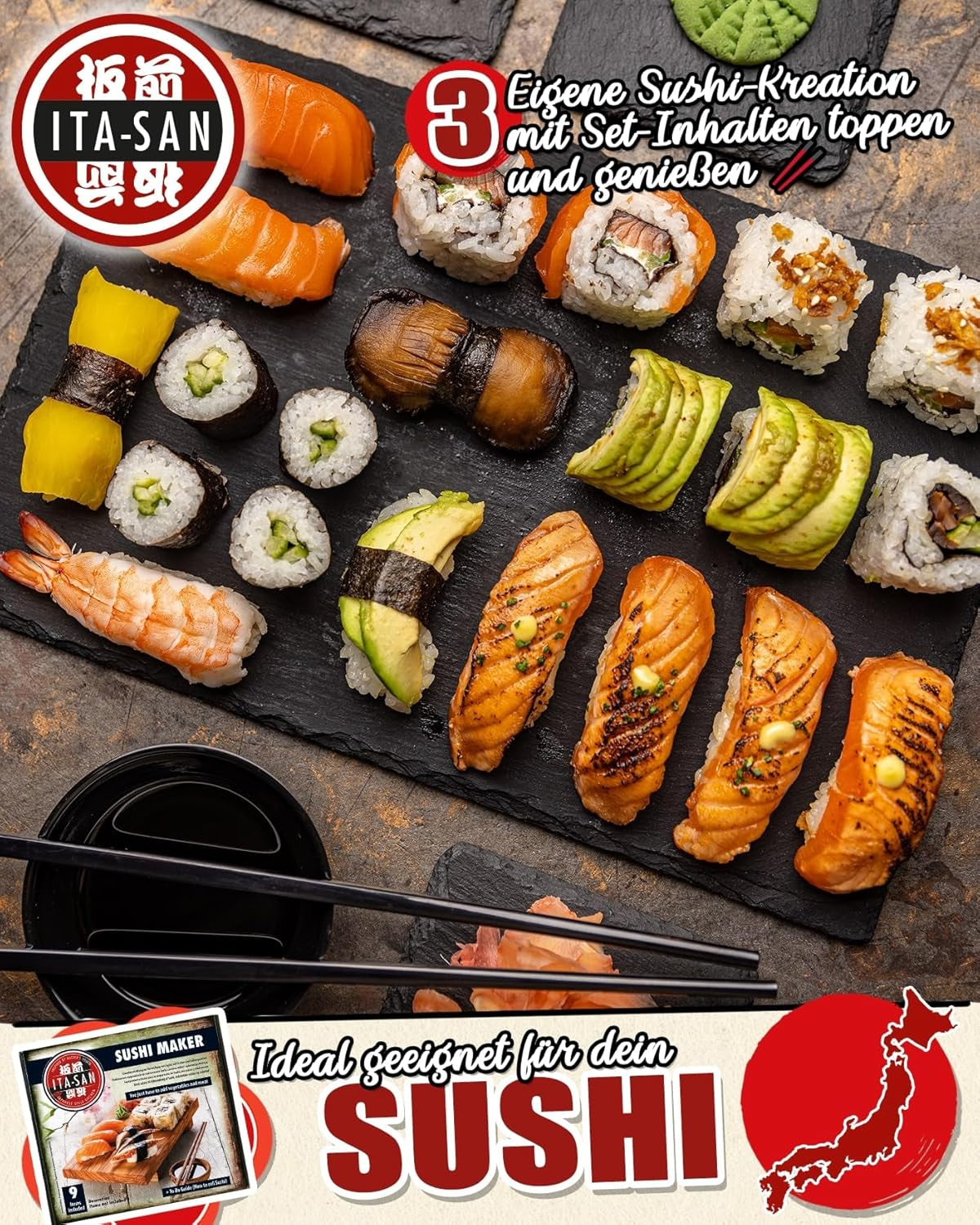 ITA-SAN Sushi Set (9dílná kompletní sada, ideální pro začátečníky, na zkoušku nebo jako dárek) 1 bal