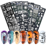 JMEOWIO Šablony na razítkování nehtů Halloween 6 Stück Nagelstempel Šablony Nail Art Dekorace Nageldesign Zubehör Böse Gruselige Kürbis-Geisterhexe