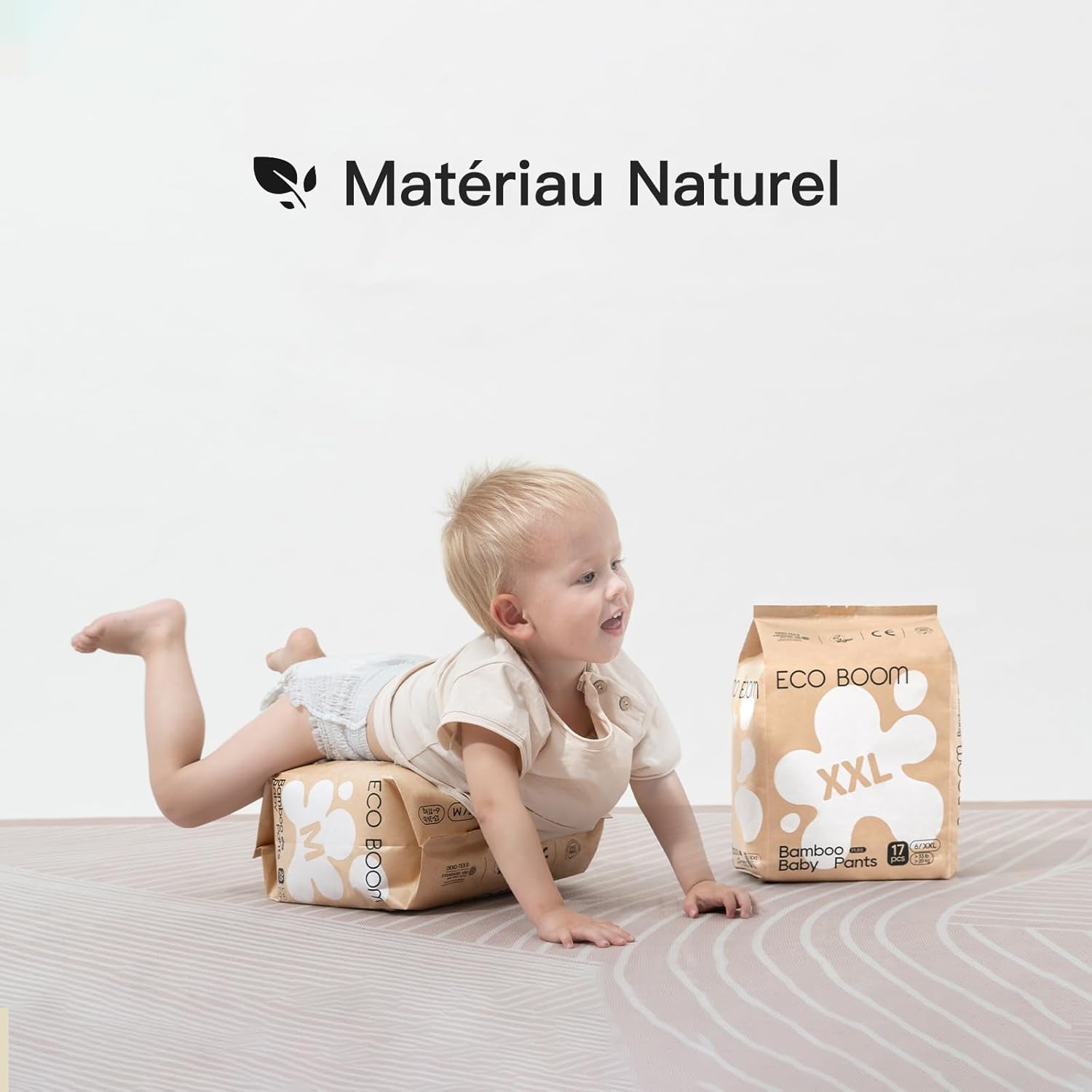 Bambusové dětské plenky ECO BOOM – velikost 6 (20 kg), rostlinné stahovací plenky (17 ks) – prémiové organické, bez parfemace, šetrné k pokožce, super savé
