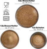 Moritz & Moritz SOLID 36-tlg Steinzeug Geschirr Set 12 osob - Geschirrset 12 Personen z je 12 Dinner Teller, Kleine Teller, Tiefe Teller