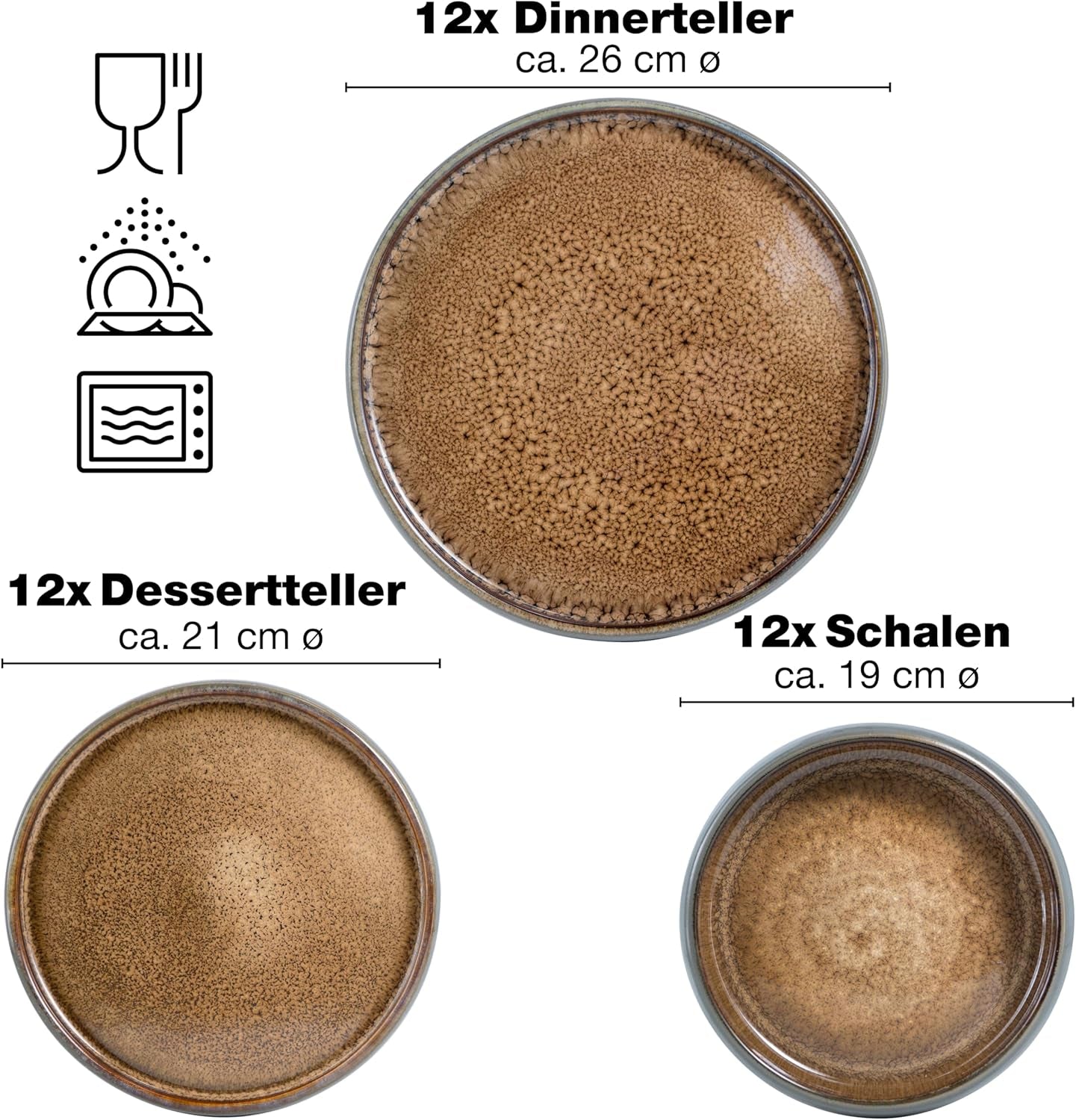 Moritz & Moritz SOLID 36-tlg Steinzeug Geschirr Set 12 osob - Geschirrset 12 Personen z je 12 Dinner Teller, Kleine Teller, Tiefe Teller