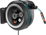 Bezdrátový nástěnný hadicový box Gardena PowerRoll XXL Solo: Automatický hadicový naviják se 40m zahradní hadicí, hadicovým vedením a RollControl, bateriový, odolný vůči UV záření a mrazu (18647-55)