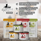 catz finefood Senior Collection Katzenfutter nass - Premium Nassfutter für Ihre Senior Katze - getreidefrei, bez Zucker, hoher Fleischanteil, Vitamine & Mineralien (6 x 200g dávka)