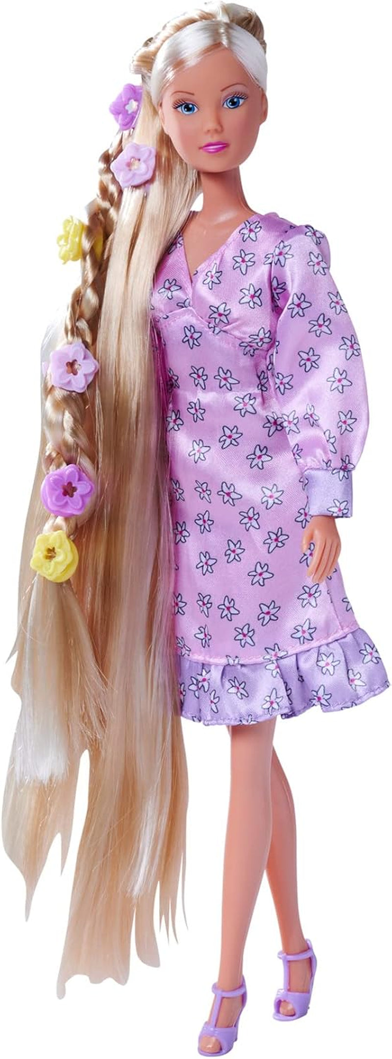 Simba 105733640 - Steffi Love Flower Hair, panenka s extra dlouhými vlasy, obsahuje 6 spon, doplněk do copu a hřeben, 29 cm, věk 3+
