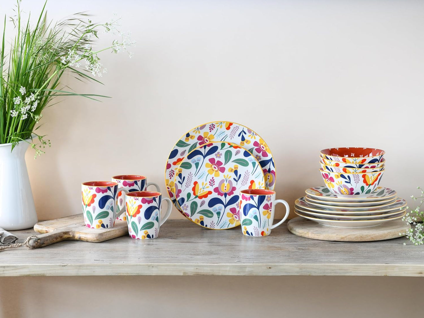 CreaTable, 17407, Folklore Series, 16dílná sada nádobí pro 4, Porcelánová kombinovaná služba, Vhodné do myčky a mikrovlnné trouby, Kvalitní výroba