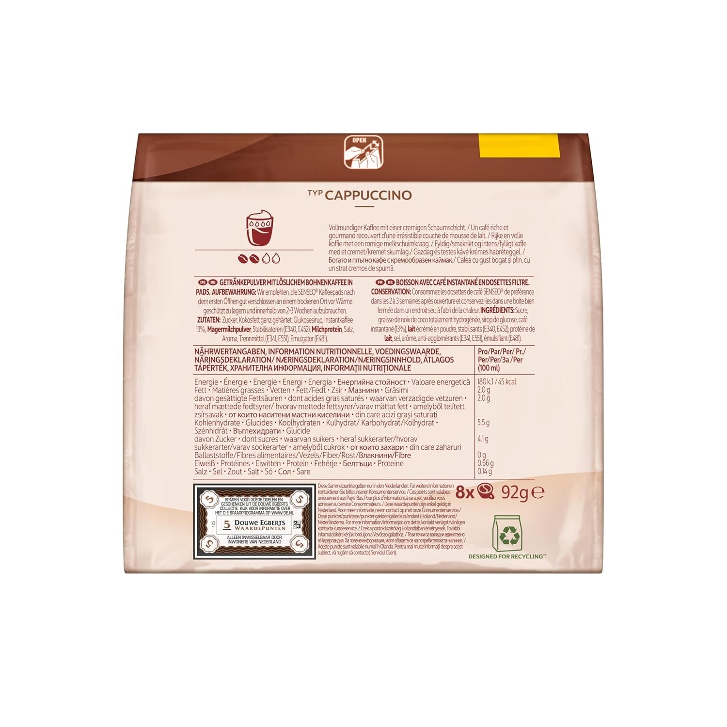 Senseo Pads Cappuccino, 10 x 8 Getränke, 80 kaffeepadů