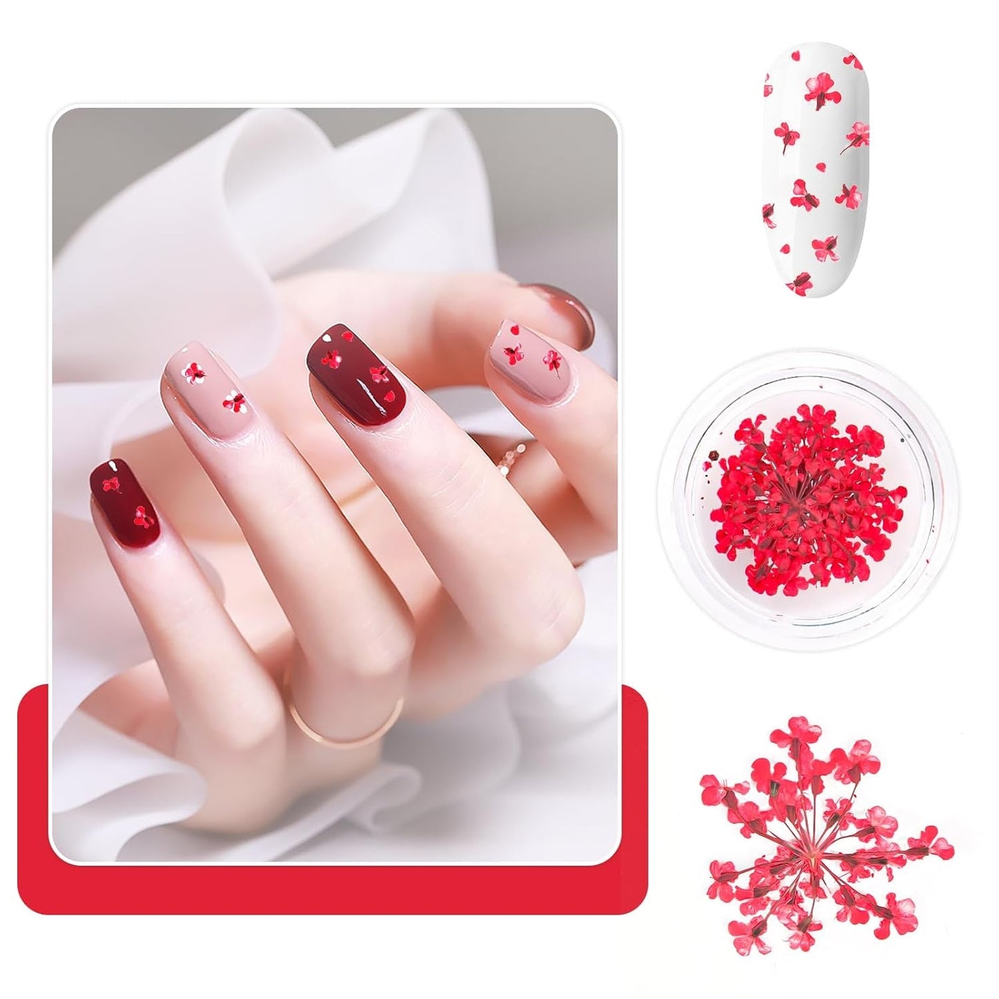 Nail Art Flower Set Decoration - Gelnägel Zubehör 3 Farben (oranžová, Blassrosa, Rose), Nail Art Aufkleber Trockene Blumen Kit Getrocknete Blumen Zubehör Set DIY Nageldekoration