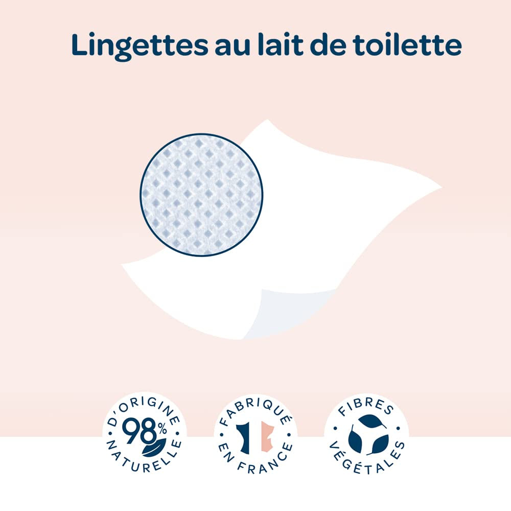 BIOLANE - Balení 12 ks - Dětské vlhčené ubrousky s toaletním mlékem - Miminka - 864 Dětské vlhčené ubrousky - Čistí a hydratuje - Pro citlivou pokožku - 98% přírodní původ - Od narození