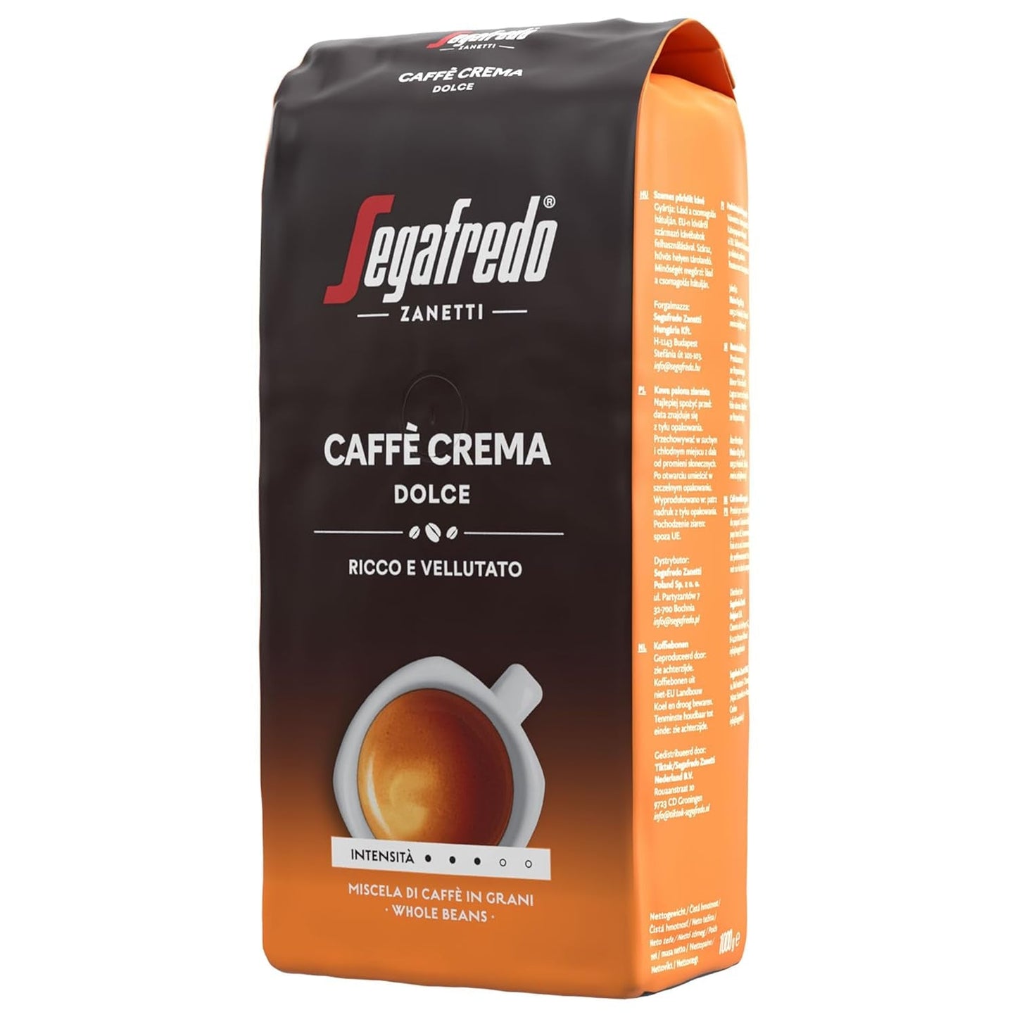 Segafredo Zanetti Caffè Crema Dolce - Celá zrna (1 kg balení) - Vhodné pro Caffè Crema - Lehce až středně pražená kávová zrna s jemnou a vyváženou chutí (2 balení)