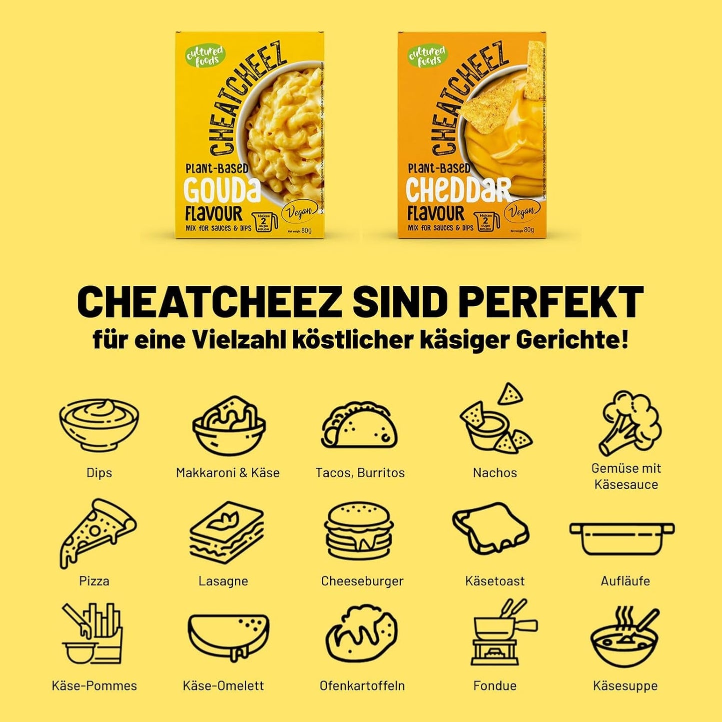 Cultured Foods Veganer 3-er Set Veganes Mac And Cheese, Gouda Sauce, Cheddar Sauce, Laktosefrei Glutenfrei MAC & CHEEZ CHEATCHEEZ