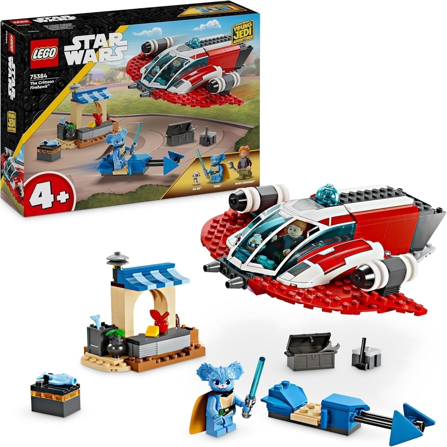 LEGO Star Wars: The Adventures of the Young Jedi Crimson Firehawk, Dětská startovací sada se sestavitelnou vesmírnou lodí, Speederem a 3 figurkami, Dárek pro chlapce a dívky 4 roky staré 75384 Stavebnice Besuche den LEGO-Store Single