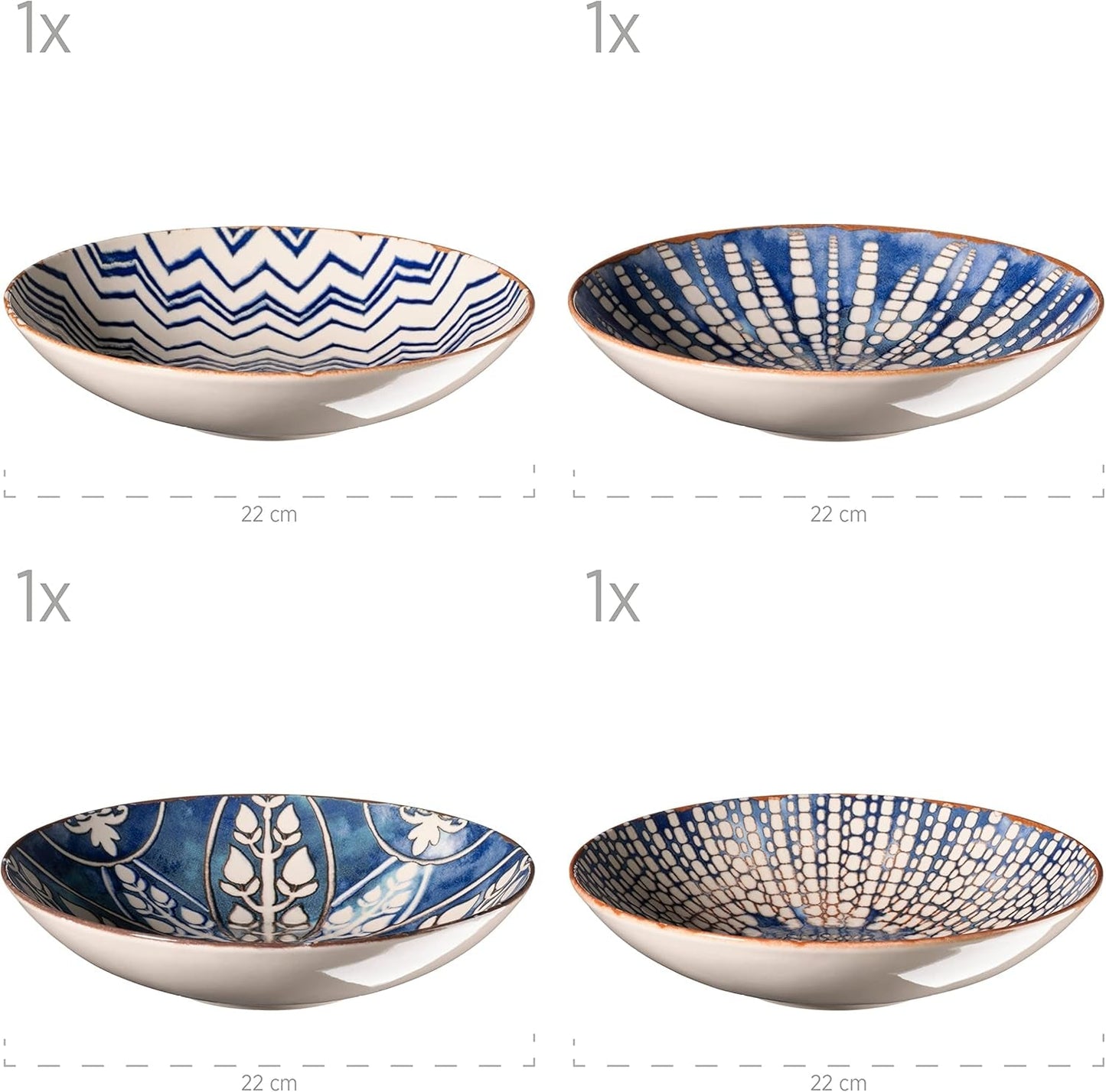 MÄSER 934017 Iberico Blue Jídelní set pro 4 osoby, 12dílný, maurský styl, různé vintage vzory v bílé a modré, keramika