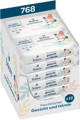 BIOLANE - Vlhčené ubrousky pro miminka, obličej a ruce - Extra jemné čisticí ubrousky pro hygienu - Vlhčené ubrousky pro miminka od narození - Bez alkoholu - 12 x 64 ubrousků (768 ubrousků)