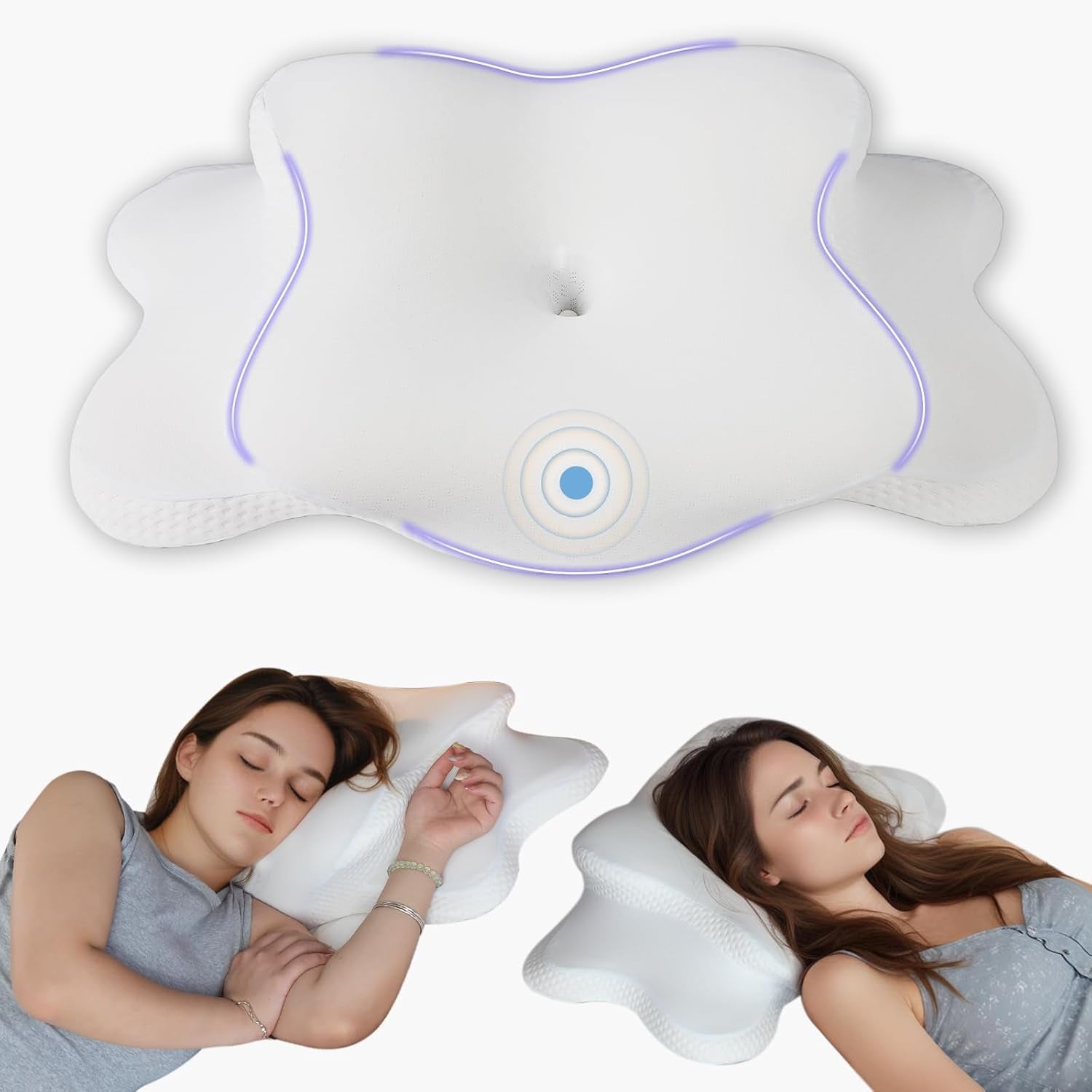 Polštář na krk Ortopedický polštář na hlavu Polštář z paměťové pěny Polštář s bočním nárazem - Ergonomický design Dutý tvar pro boční, dorzální a břišní náraz Světle šedé Krční ortopedické polštáře Naty Shop Bílá 65X40X14Cm