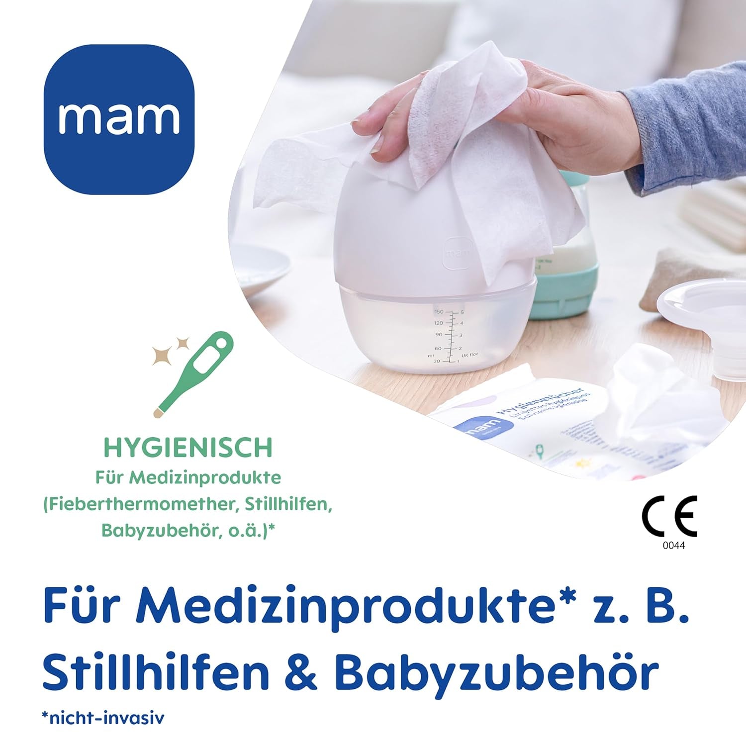 MAM hygienické ubrousky 3-balení (3 x 24 kusů), čisticí ubrousky na zdravotnické prostředky a dětské doplňky, antibakteriální a virově účinné hygienické ubrousky