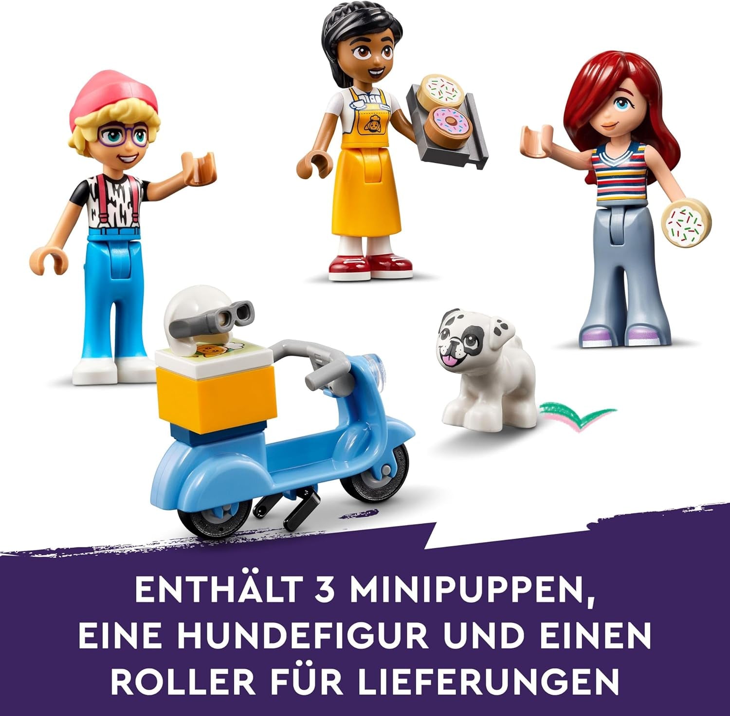 LEGO Friends kavárna v městečku Heartlake, dětská hračka, pekárna hraček, tip na dárek pro dívky a chlapce 6+, sada 3 hracích figurek a figurky psa 42618 Stavebnice Besuche den LEGO-Store