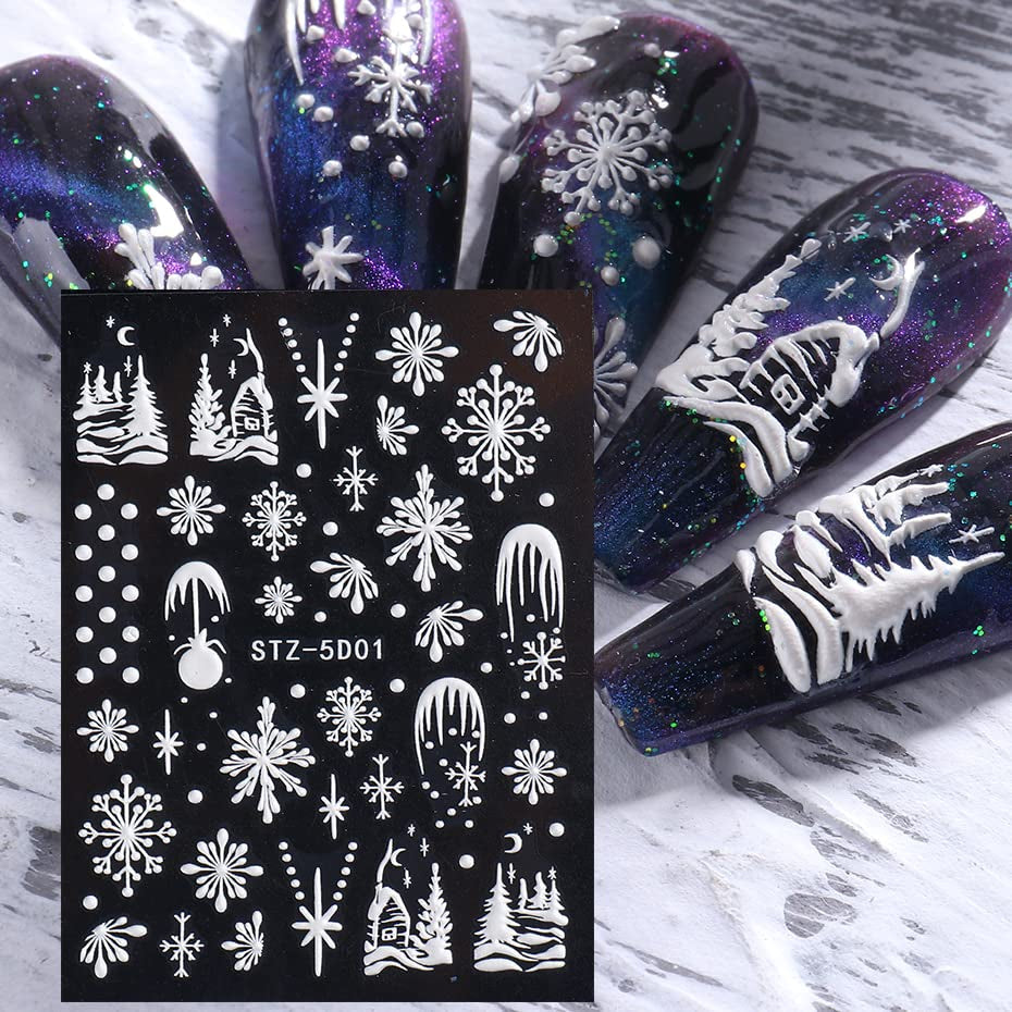 4 Blatt 3D Nálepka na nehty Weihnachten Nagelaufkleber Christmas 5D Stereoskopisch Selbstklebend Schneeflocke Schneemann Nálepka na nehty Dekorace Nageldesign Zubehör