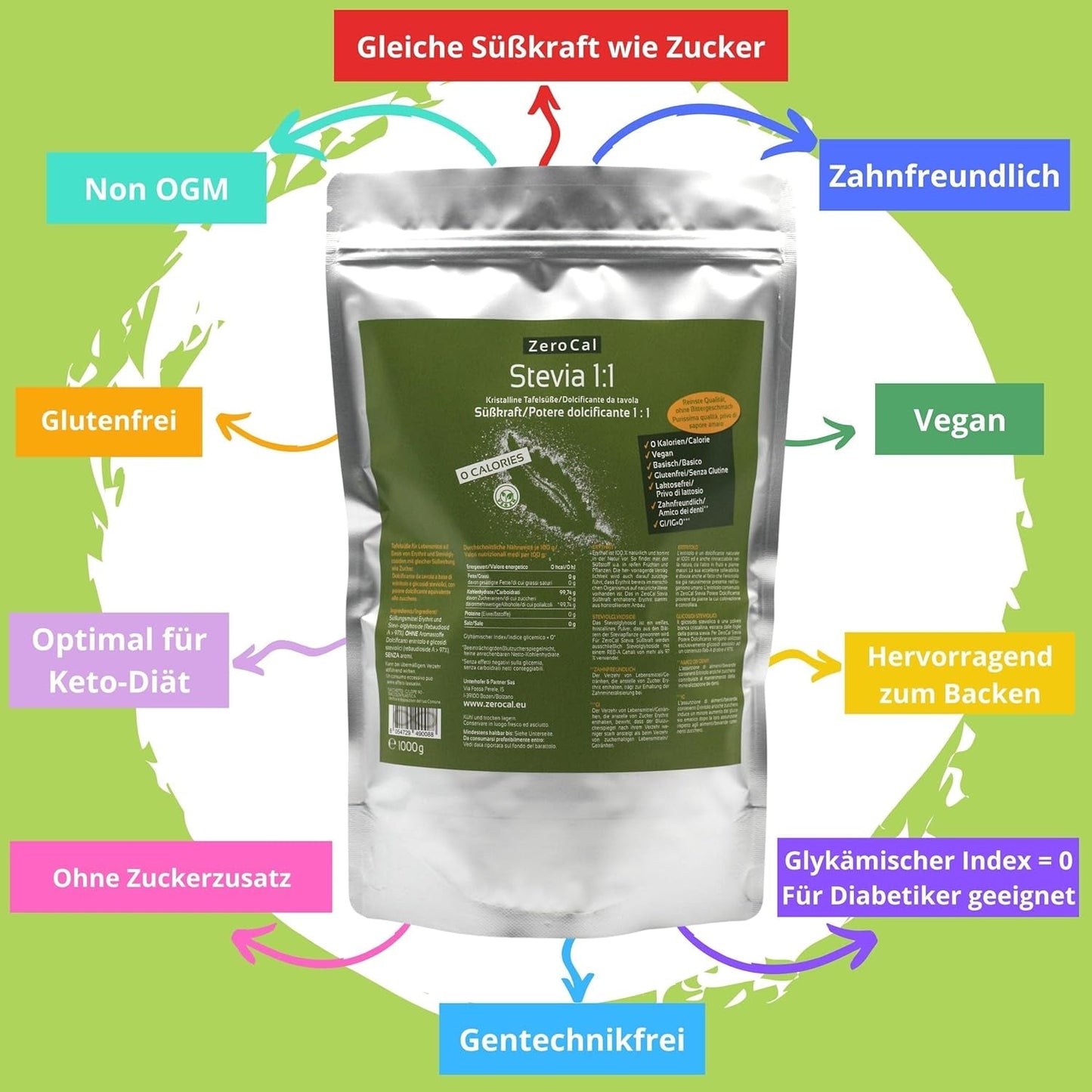 Stévie 1:1 (Erythrit - Stevia) - Natürlicher Zuckerersatzstoff, 1000 G sladidla Naty Shop